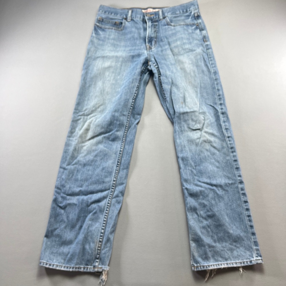 Mossimo Supply Co Straight Jeans Men 33x32 Blue Denim Cotton Relaxed Fit Raw Hem